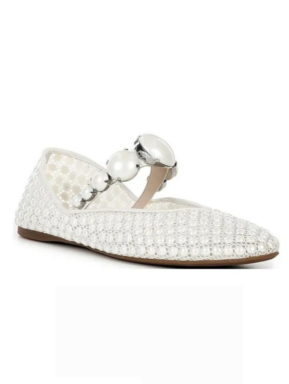 Gianni Bini Mary Jane Ballet Flats 9 White Chunky Pearl Mesh Ryleah New $120